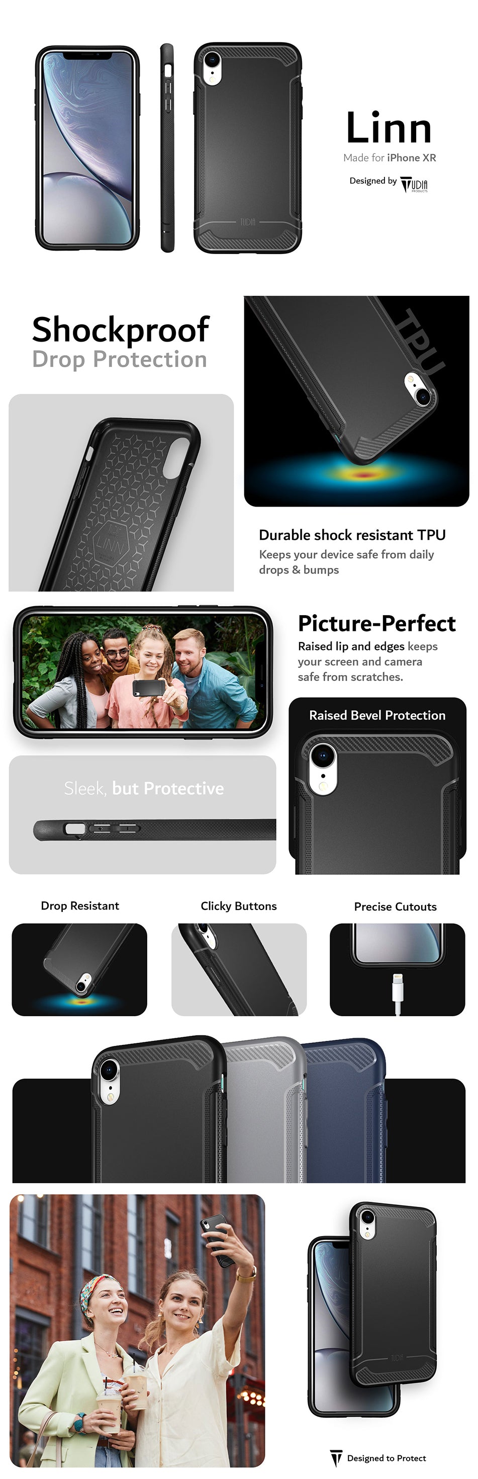 TUDIA LINN iPhone XR – Shockproof Drop Protection Heavy Duty Case